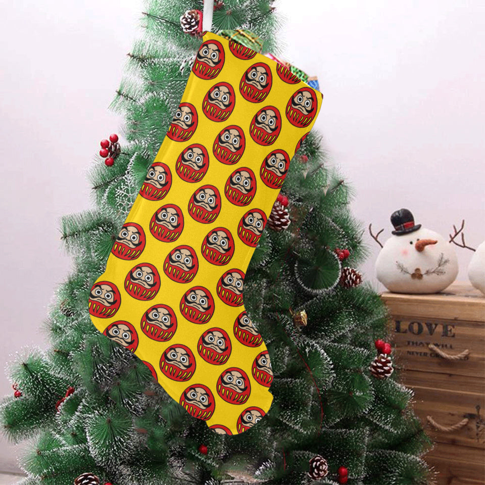 Daruma japanese wooden doll yellow background Christmas Stocking