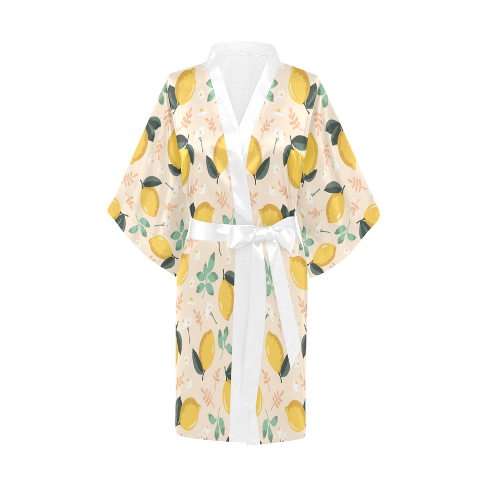 lemon flower leave pattern Women's Short Kimono Robe