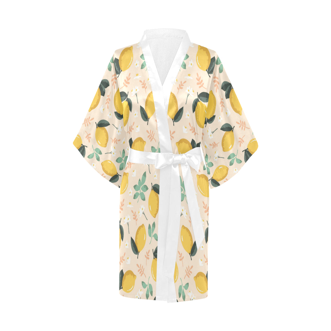 lemon flower leave pattern Women's Short Kimono Robe