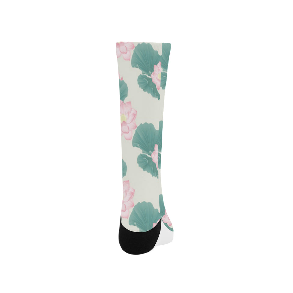 Pink lotus waterlily leaves pattern Crew Socks