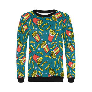 French fries red paper box pattern Women's Crew Neck Sweatshirt