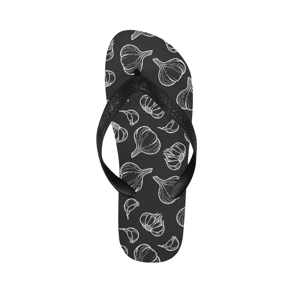 Garlic pattern black background Unisex Flip Flops