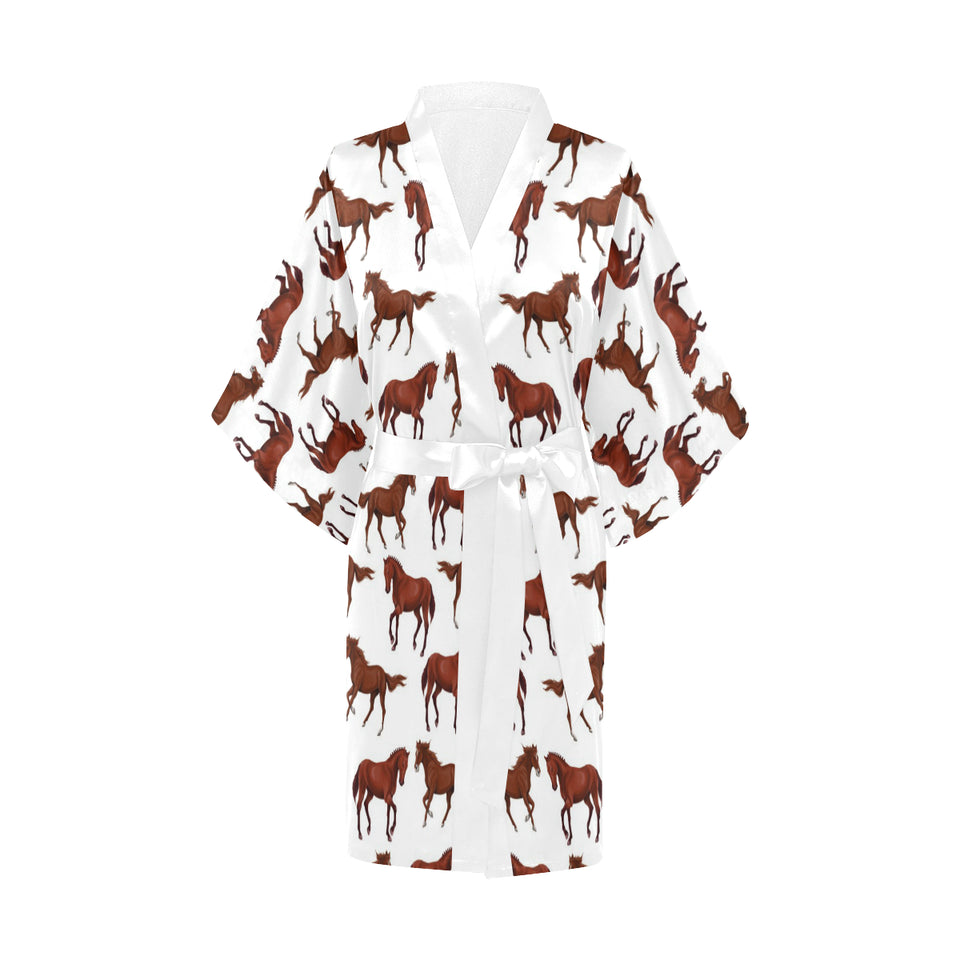 Horses running pattern background Women's Short Kimono Robe