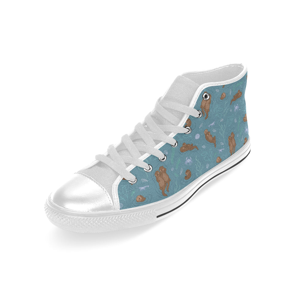 Sea otters pattern Men's High Top Canvas Shoes White