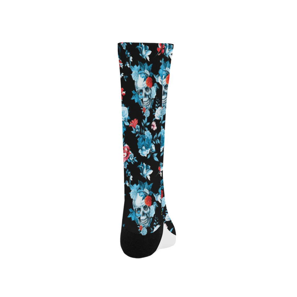 Skull flower roses leave pattern Crew Socks