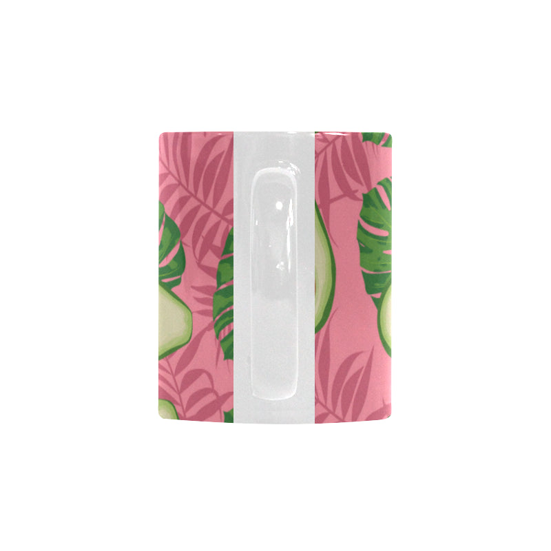 Avocado slices leaves pink back ground Classical White Mug (Fulfilled In US)