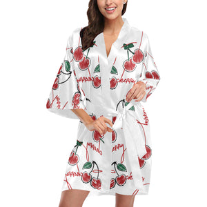 Hand drawn cherry pattern Women's Short Kimono Robe