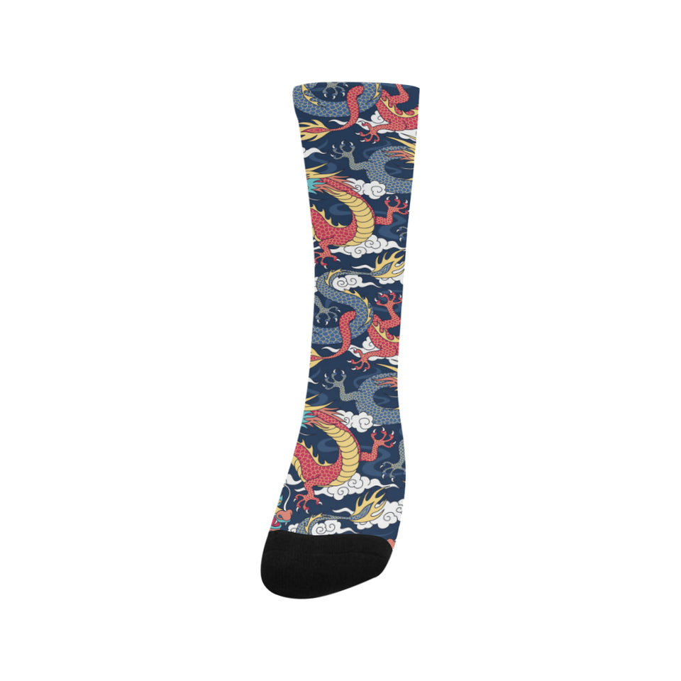 Blue red dragon cloud pattern Crew Socks