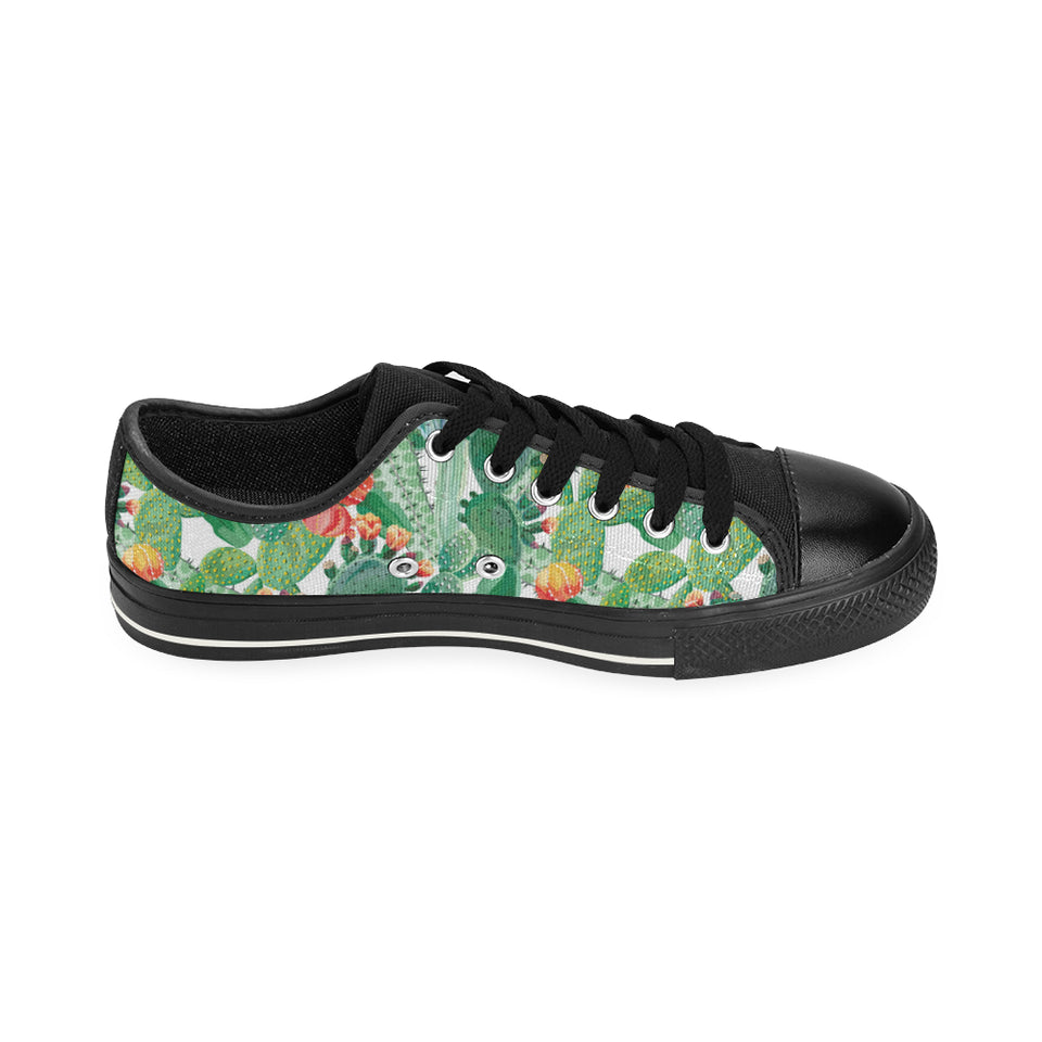 Cactus design pattern copy Men's Low Top Canvas Shoes Black