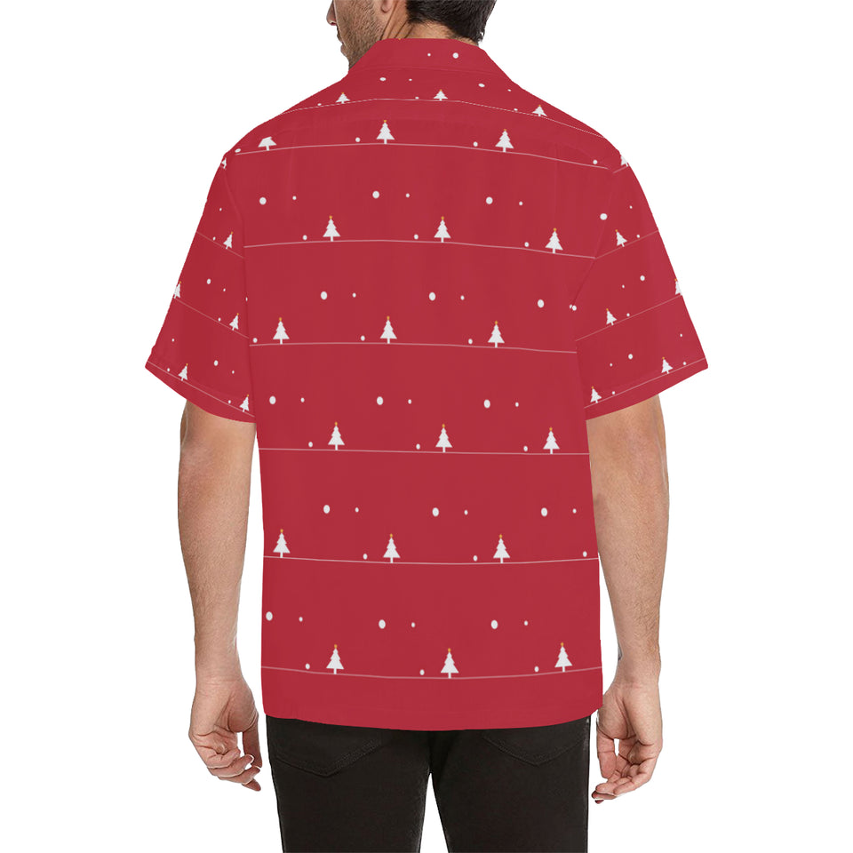 Christmas tree star snow red background Men's All Over Print Hawaiian Shirt