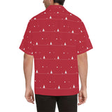 Christmas tree star snow red background Men's All Over Print Hawaiian Shirt