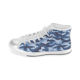 Blue camouflage pattern Women's High Top Canvas Shoes White