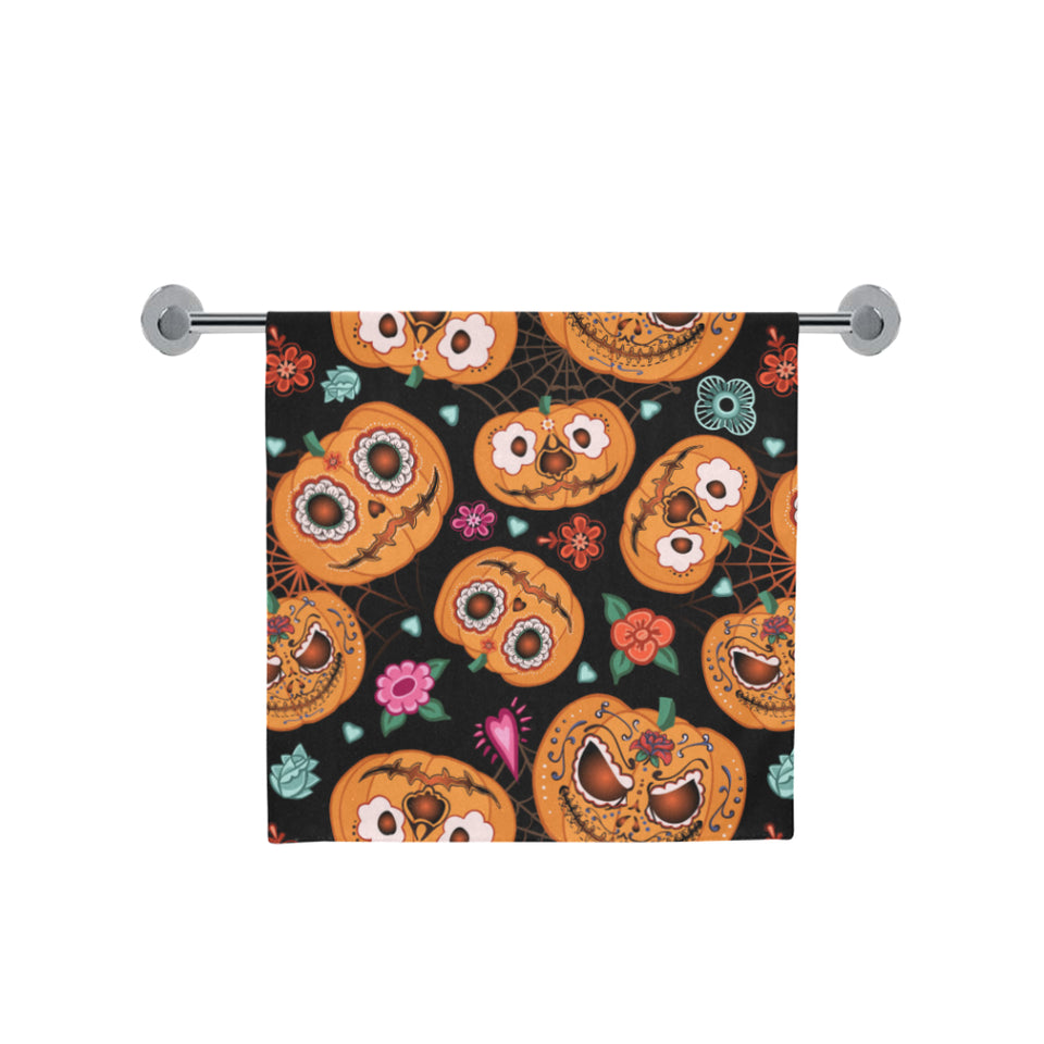 Pumpkin flowers spiderweb Halloween theme Bath Towel