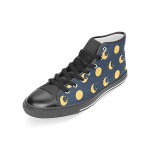 Moon star pattern Women's High Top Canvas Shoes Black