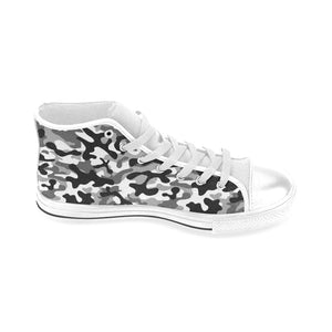 Black white camouflage pattern Men's High Top Canvas Shoes White