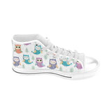 Cute owl pattern Men's High Top Canvas Shoes White
