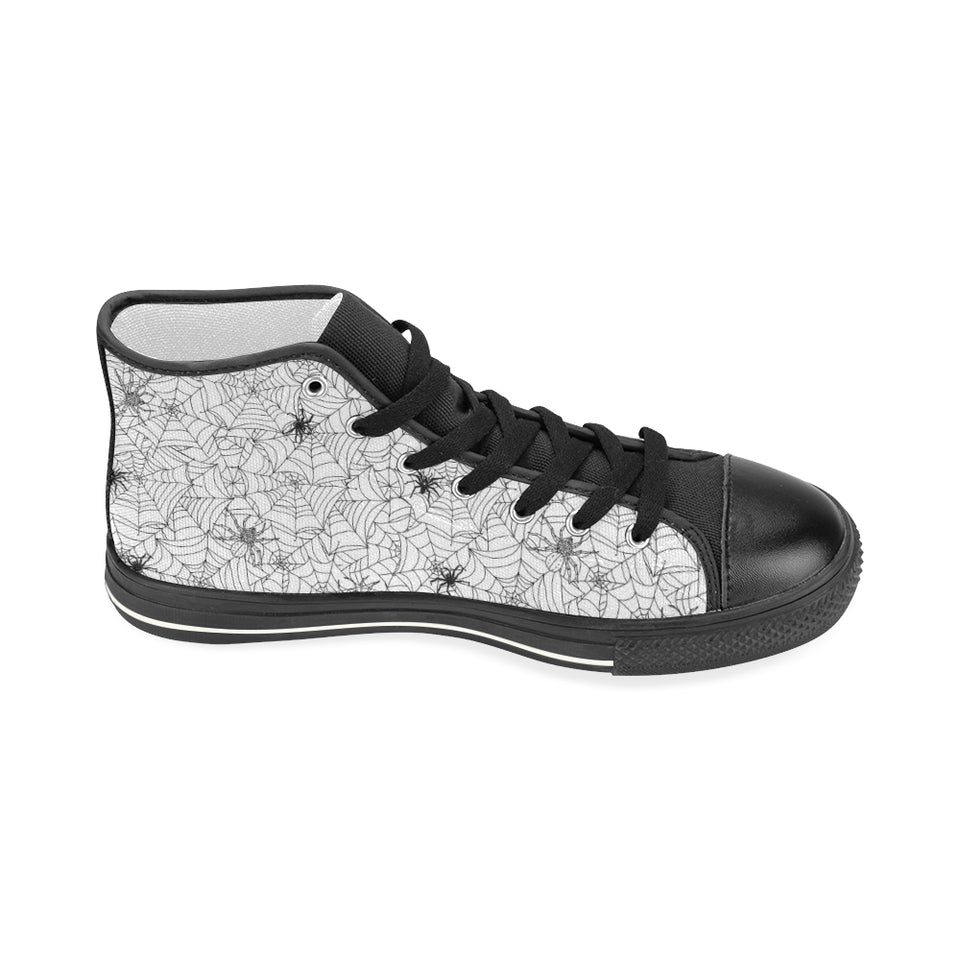 Spider web cobweb pattern Women's High Top Canvas Shoes Black