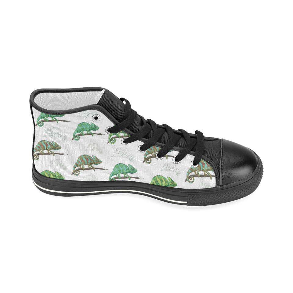 Chameleon lizard pattern Women's High Top Canvas Shoes Black