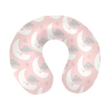 Cute moon cloud star pattern pink dot background U-Shaped Travel Neck Pillow