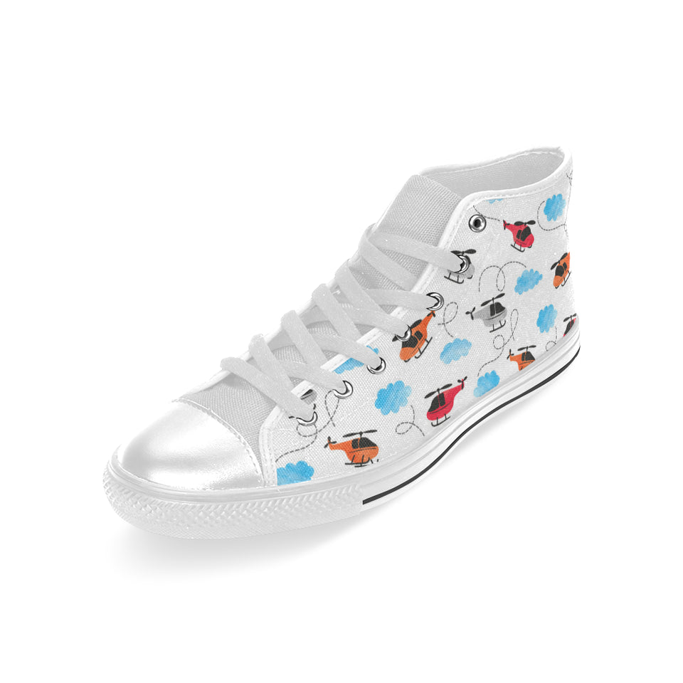 Watercolor helicopter cloud pattern Men's High Top Canvas Shoes White