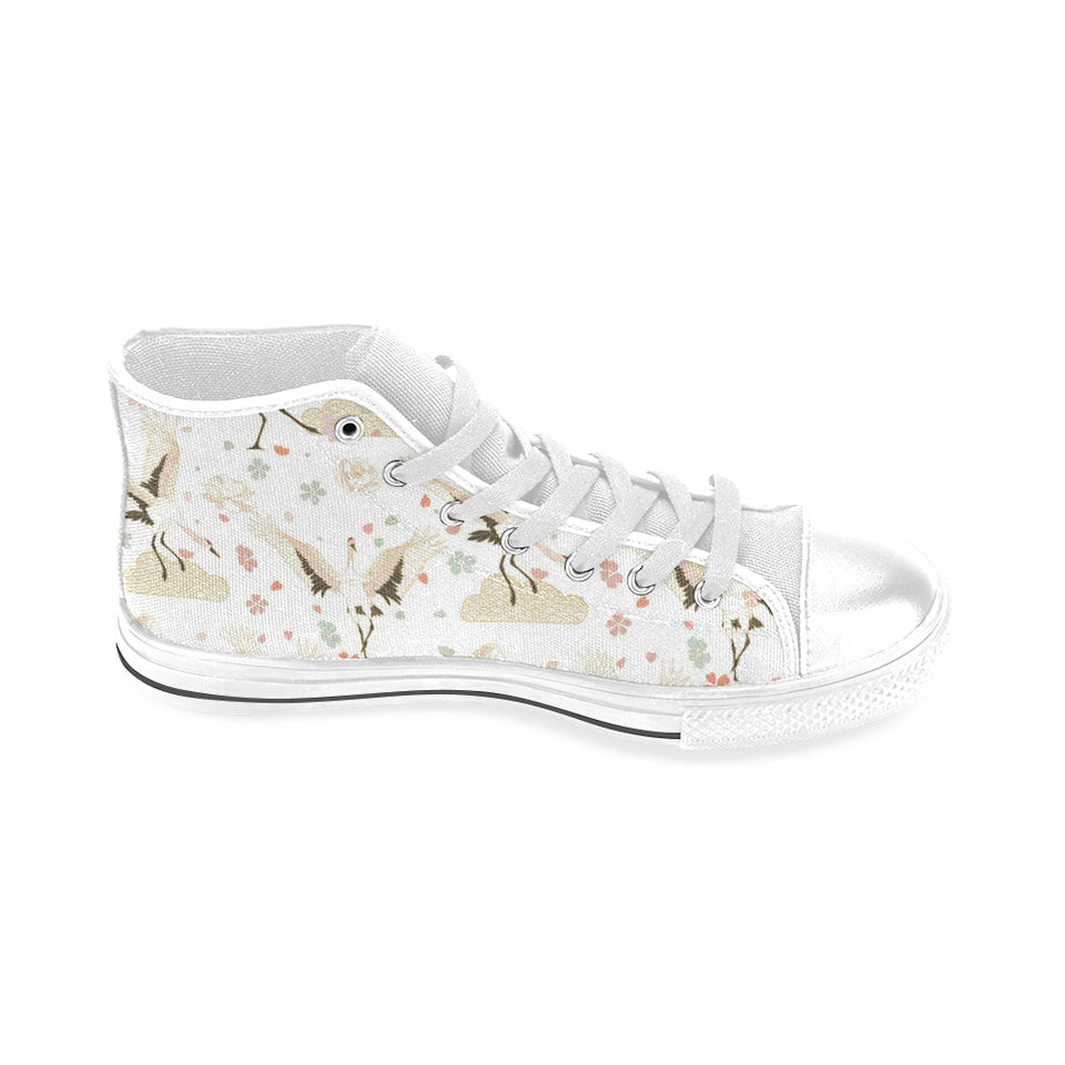 Beautiful Japanese cranes pattern Men's High Top Canvas Shoes White