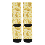 Saxophone cornet pattern yellow background Crew Socks