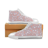 coral white heart pattern Women's High Top Canvas Shoes White