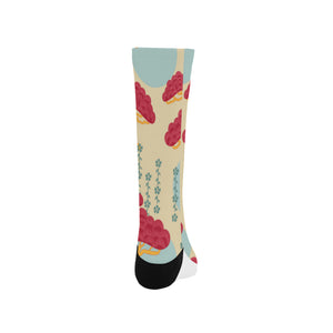 Red Bonsai gray sun japanese pattern Crew Socks