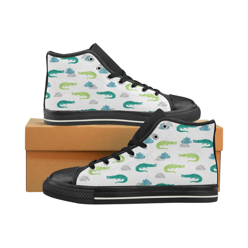 watercolor crocodile pattern Women's High Top Canvas Shoes Black