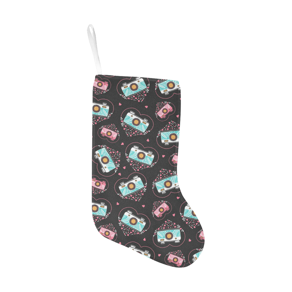 Camera Pattern Print Design 04 Christmas Stocking