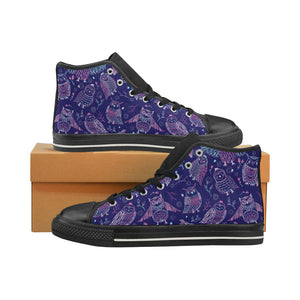 Cute owls pattern boho style ornament Women's High Top Canvas Shoes Black