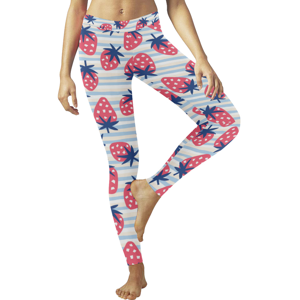 Strawberry pattern blue lines background Women's Legging Fulfilled In US