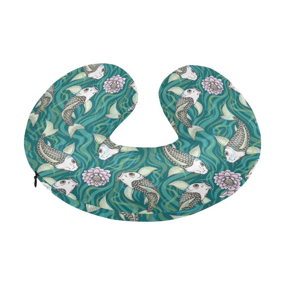Koi Fish Carp Fish lotus pattern U-Shaped Travel Neck Pillow