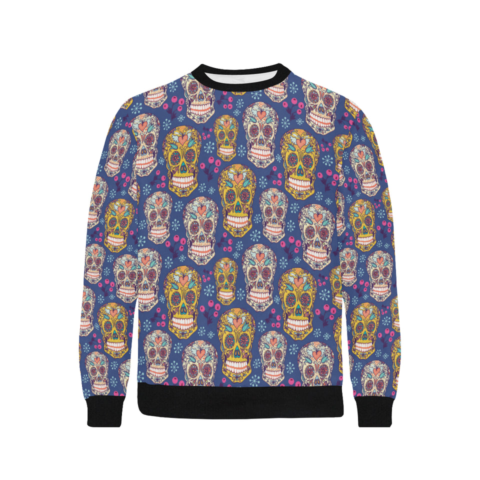 Sugar skull flower pattern Men's Crew Neck Sweatshirt