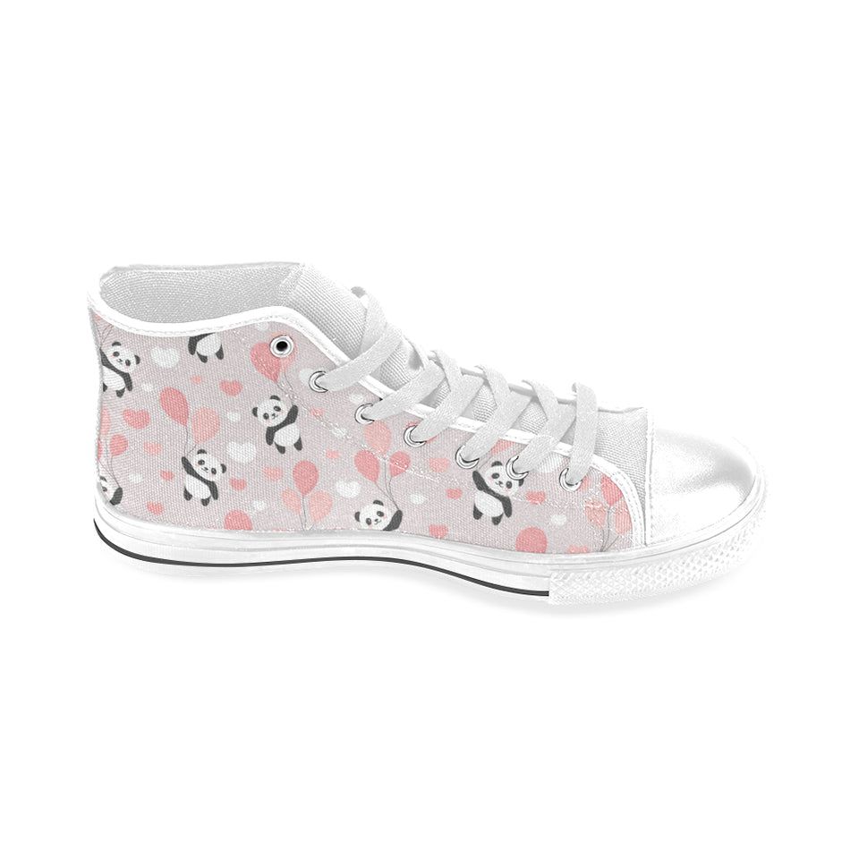 Cute panda ballon heart pattern Men's High Top Canvas Shoes White