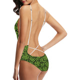 Green hop pattern Women's One-Piece Swimsuit