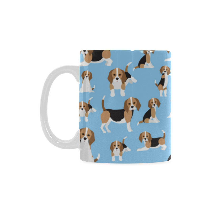 Beagle dog blue background pattern Classical White Mug (Fulfilled In US)
