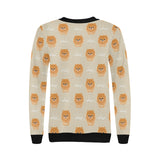 Cute brown pomeranian puppy on blue Women's Crew Neck Sweatshirt