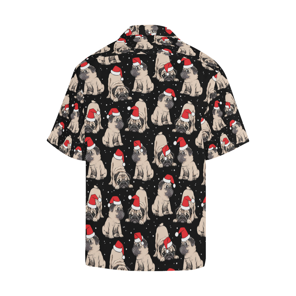 Christmas Pugs Santa_s red cap pattern Men's All Over Print Hawaiian Shirt