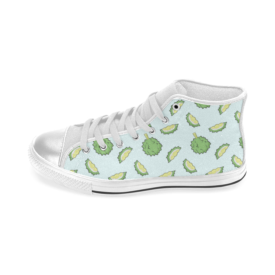 Durian pattern blue background Women's High Top Canvas Shoes White
