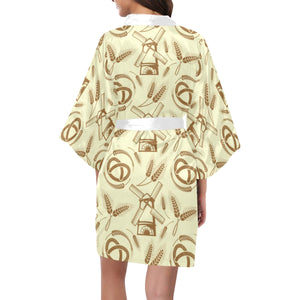 Windmill Wheat pattern Women's Short Kimono Robe