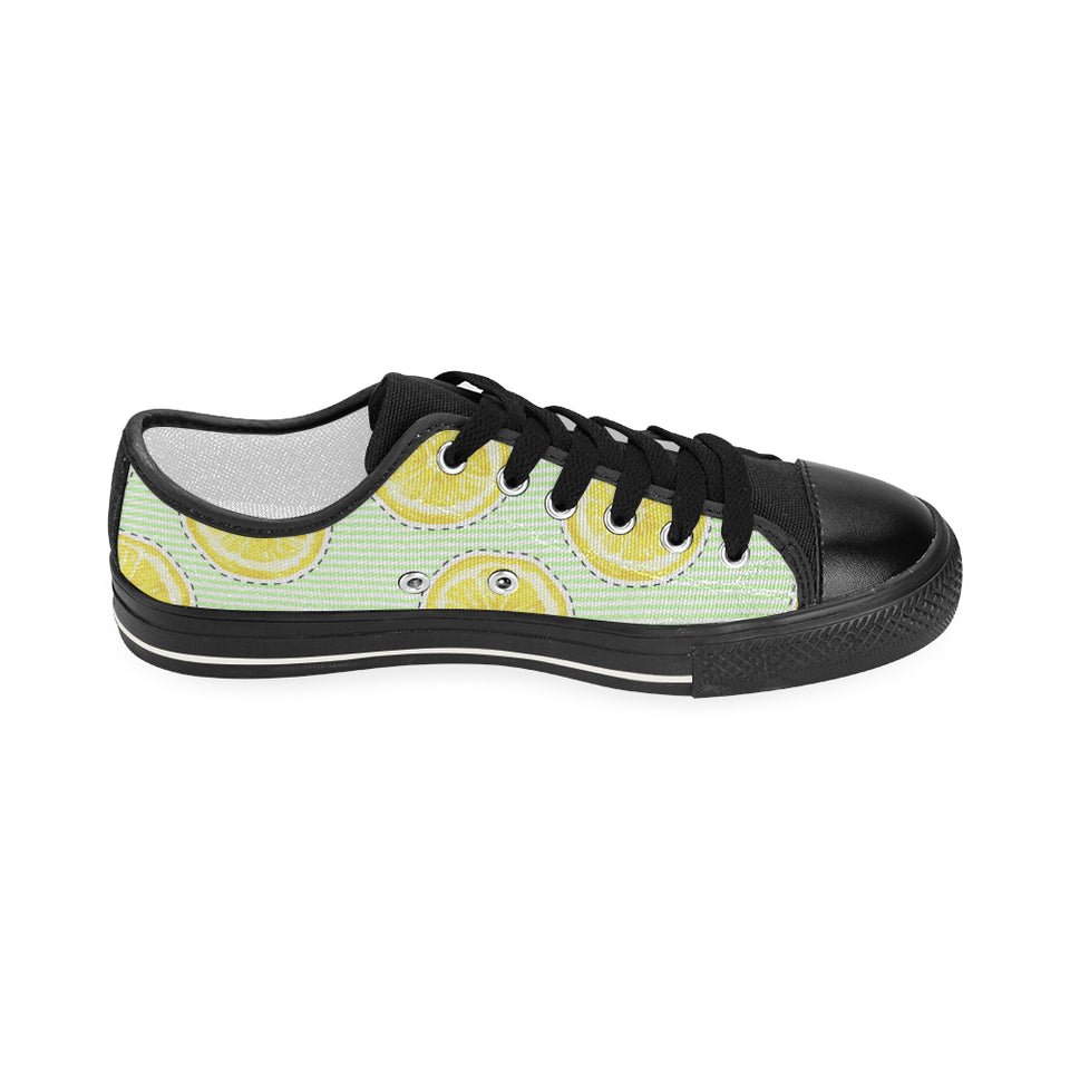 slice of lemon pattern Women's Low Top Canvas Shoes Black