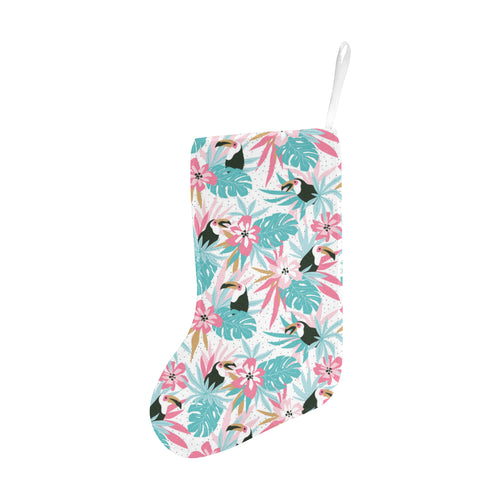 Toucan tropical flower leave pattern Christmas Stocking