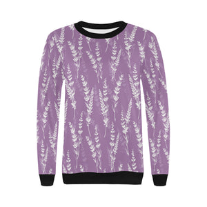 Lavender flowers purple pattern Women's Crew Neck Sweatshirt