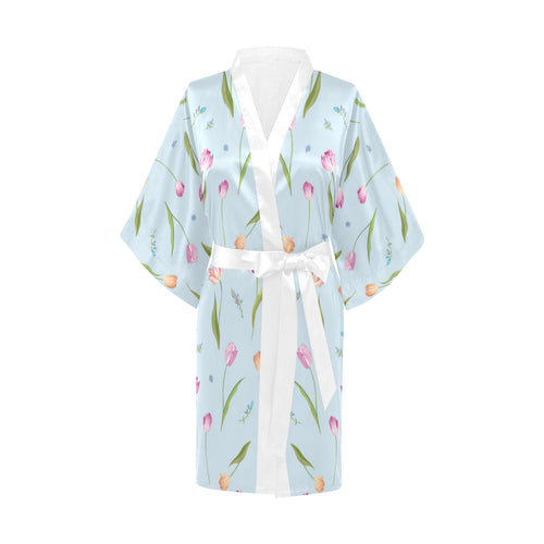 Watercolor Tulips pattern Women's Short Kimono Robe