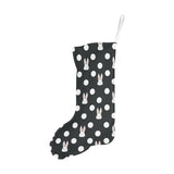 Cute white rabbit polka dots black background Christmas Stocking