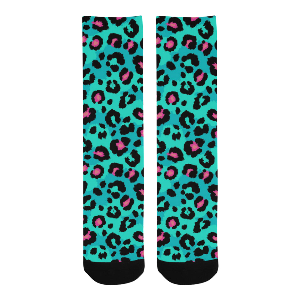 Green leopard skin print pattern Crew Socks