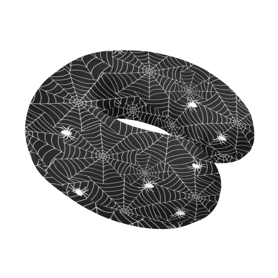 Spider web design pattern Black background white c U-Shaped Travel Neck Pillow