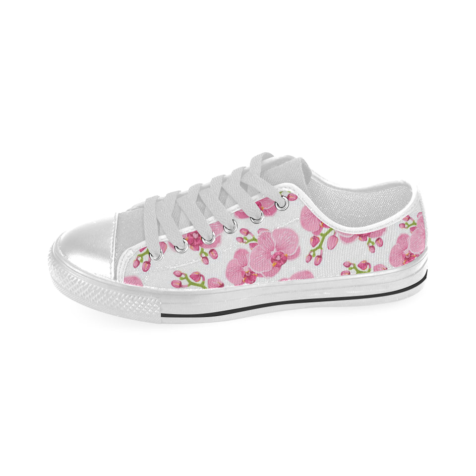 pink purple orchid pattern background Men's Low Top Canvas Shoes White