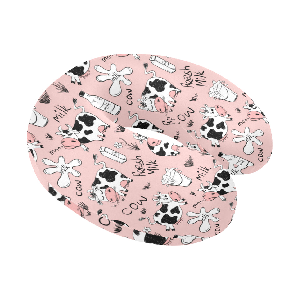 Cows milk product pink background U-Shaped Travel Neck Pillow